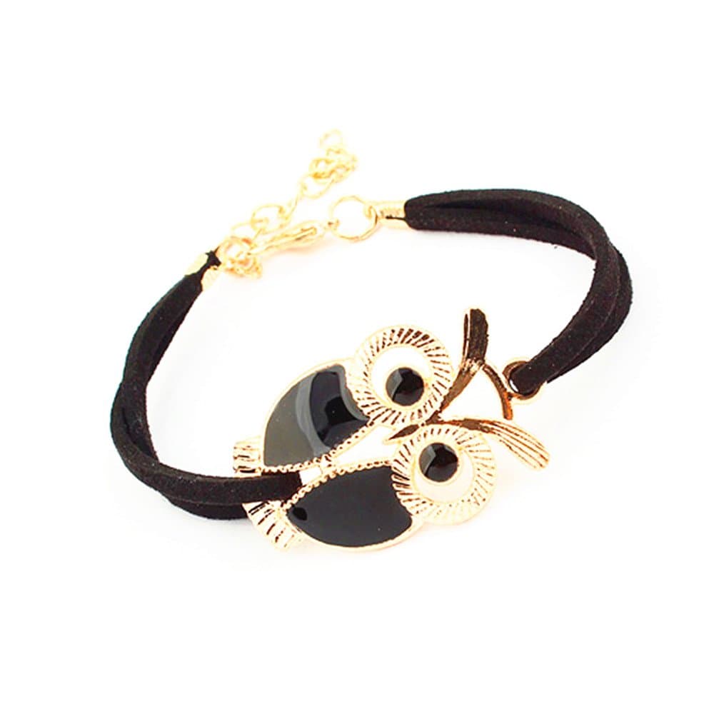 CAETLE ®Vintage Bracelet Owl Leather Rope Infinite Bangle Black