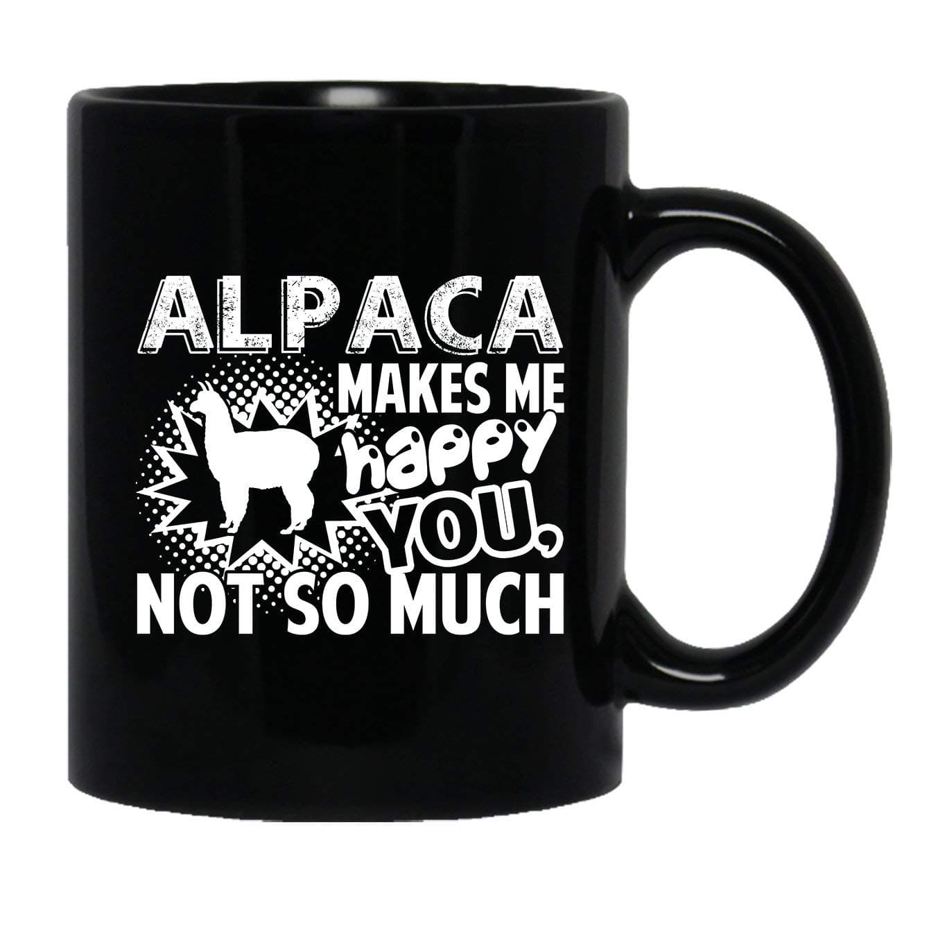 Alpaca Makes Me Happy Coffee Mug, Ceramic Cup, Black Mug 11 oz