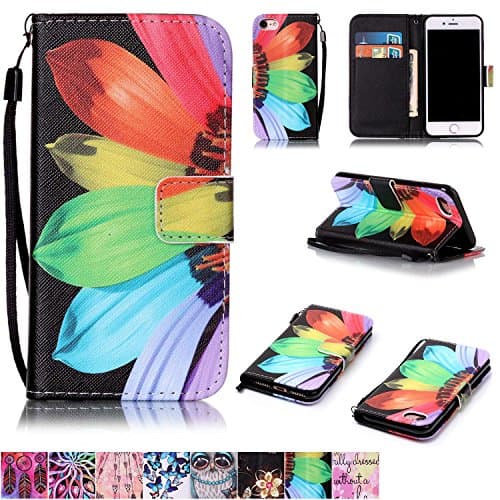 iPhone 7 Case,iPhone 8 CaseFirefish [Kickstand] [Card/Cash Slots] Durable Leather Full Body Protection Wallet Case with Magnetic Closure Wrist Strap for Apple iPhone 7-Sunflower