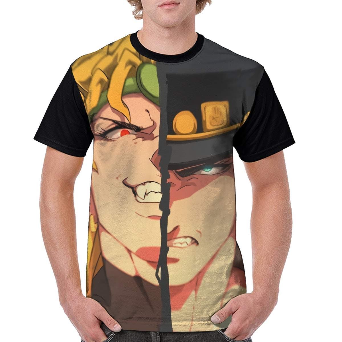 JoJo's Bizarre Adventure-DIO Vs Kujo Men Basic Polyester Short Sleeve Anime Shirt Front Print T Shirt