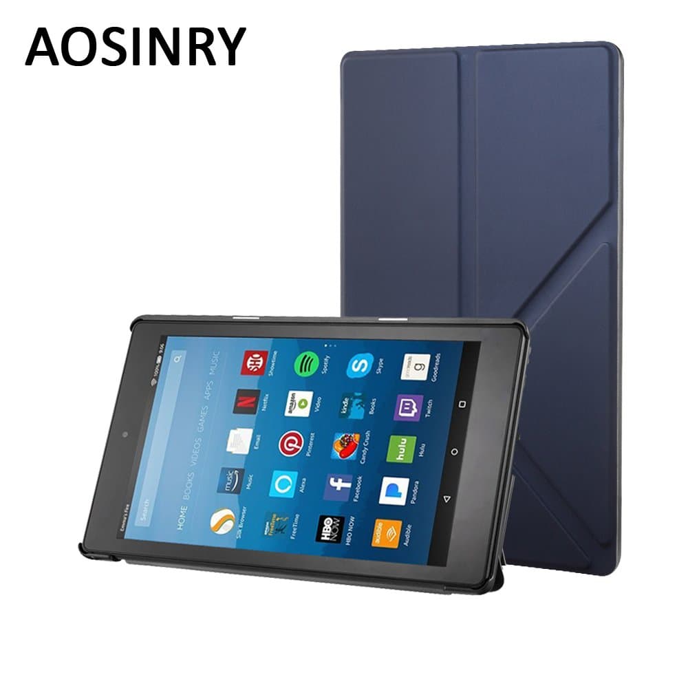 Amazon Fire HD 8 Case, Supreal Ultra Slim Lightweight PU Leather Folio Case Slim Folding Stand Cover with Smart Auto Wake/Sleep for Fire HD 8 (7th Generation, 2017 Released only) (Blue)