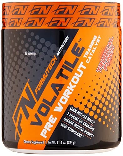 Formutech Nutrition Volatile Pre Workout Powder, 2 Forms of Creatine for Huge Muscle Pumps and Lean Muscle Mass, Low Stimulant Formula, Tropical Punch, 32 Serving