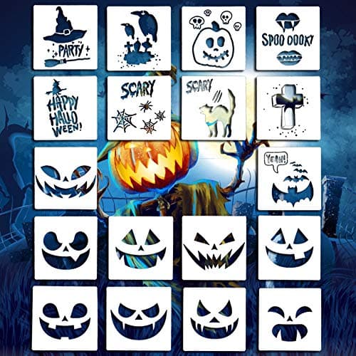 Halloween Stencil Set Template, 20 Pcs Plastic Stencil Template Glass Fabrics Wood Cards Posters DIY Drawing Painting Craft for Pumpkin Lantern Witch Haunted House
