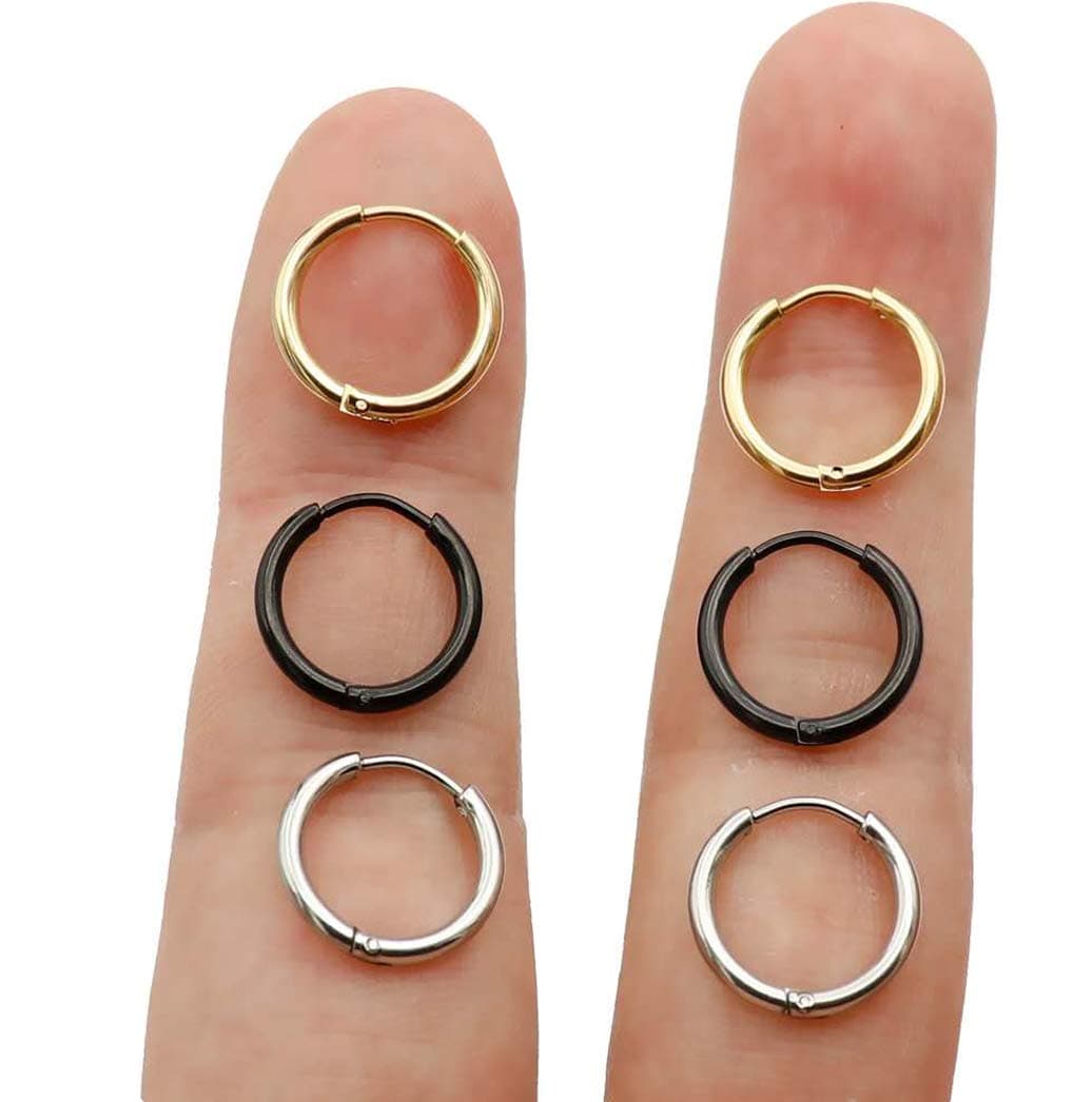 EACHLP Unisex 18K Real Gold Plating Surgical Steel Sleeper Tiny Hoop Earrings,Nose Ring Septum Ring Helix Ring Daith Ring Lip Ring Nipple Ring Snug Ring Rook Ring Body Piercing Jewelry