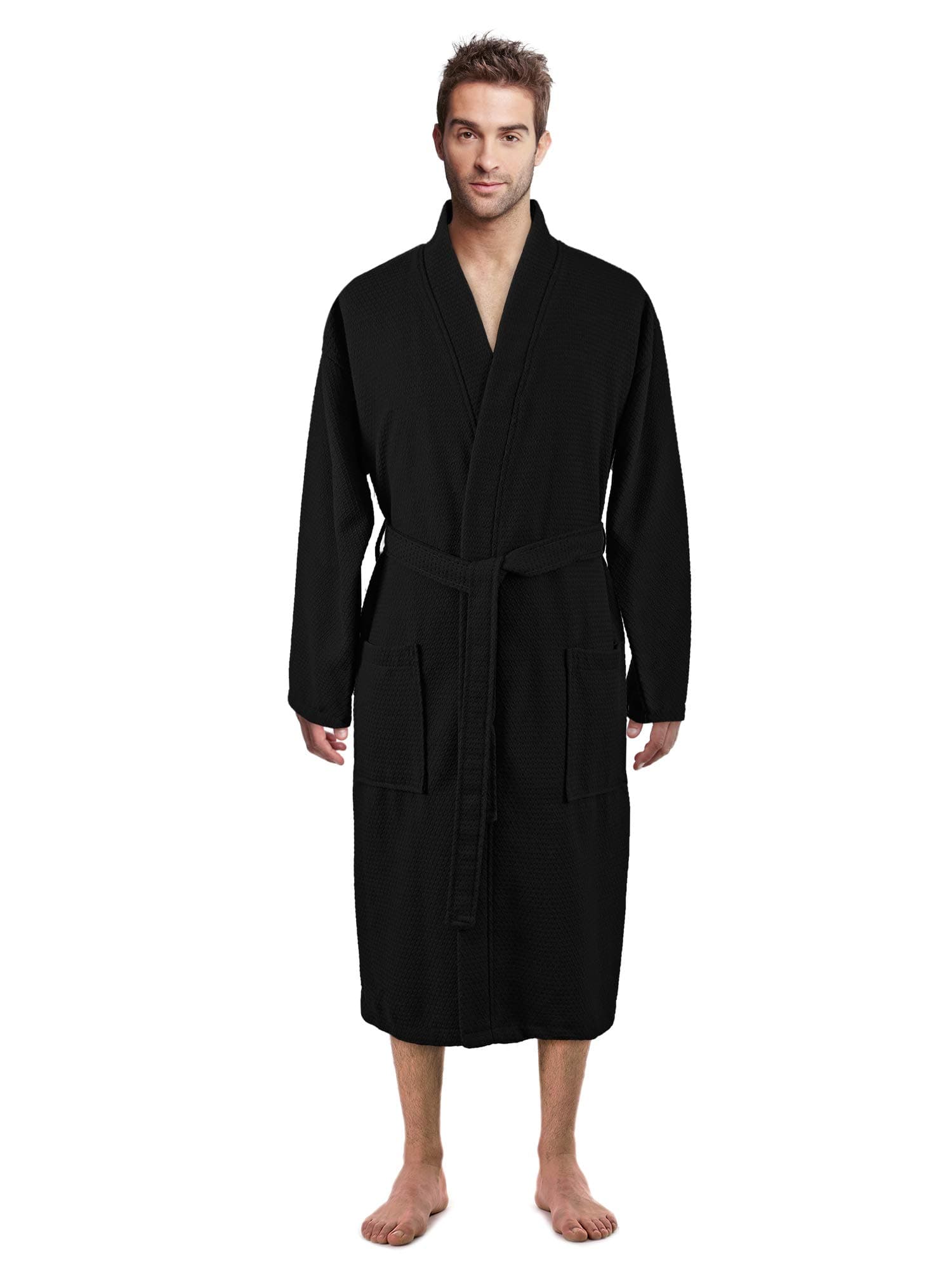 100% Luxurious Turkish Cotton Waffle Diamond Pattern Kimono Spa Bathrobe for Men