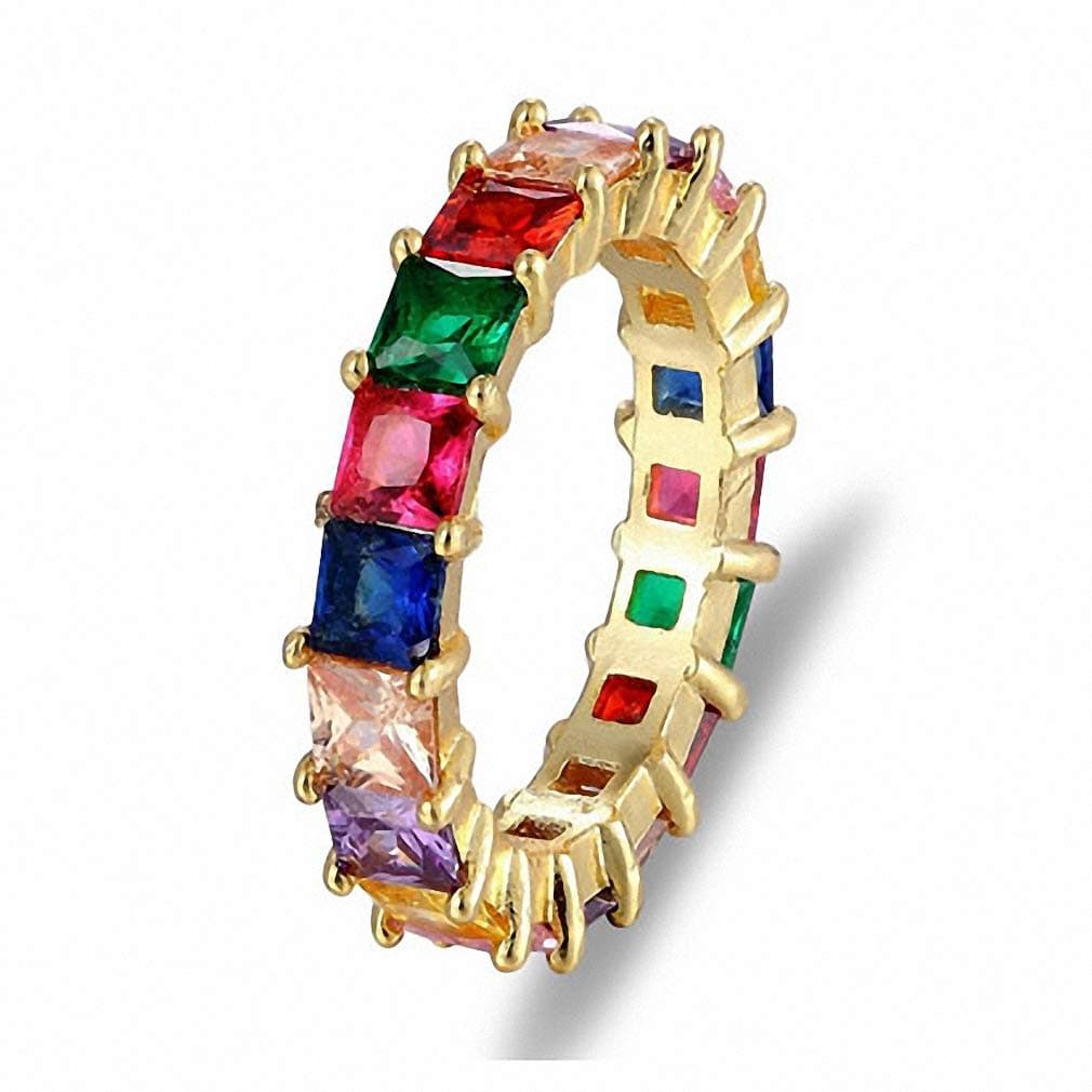 Ronliy Thin Baguette Rainbow Gold Ring for Wedding Band Charm Jewelry