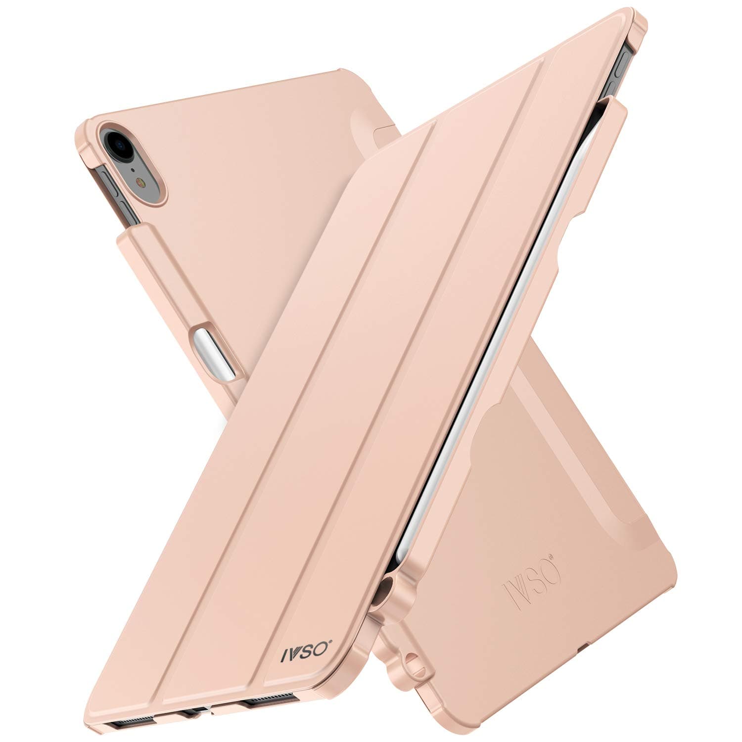IVSO Case for ipad pro 11, Protective Slim Smart Cover Case [Pencil Holder] [Auto Wake/Sleep] [Apple Pencil Charging Supported] for Apple ipad pro 11 2018 Tablet(A1980/A2013/A1934)(Pink)