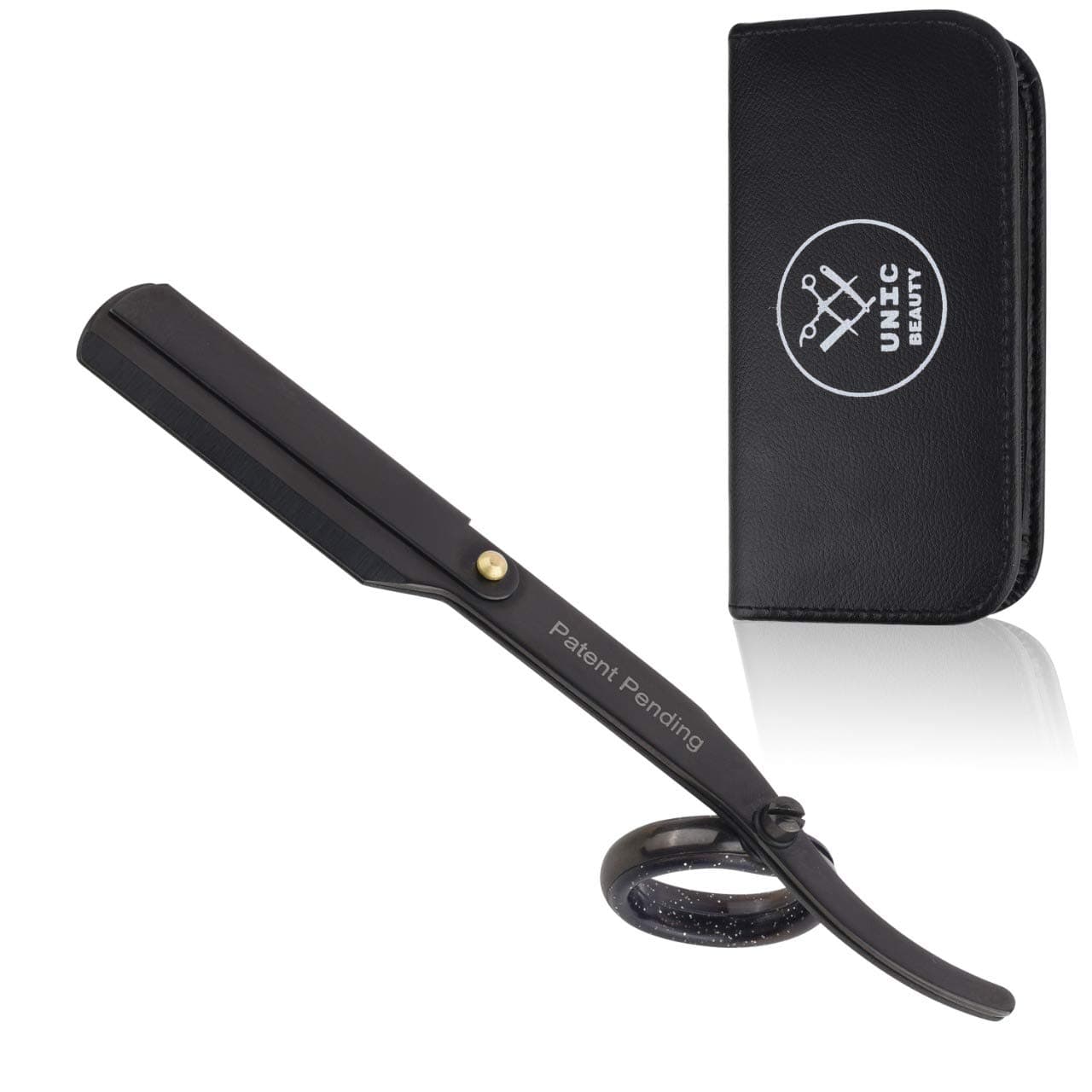 Ringblade - Black Titanium Straight Edge Razor Patented Design – Professional Barber Straight Razor with Straightedge Razor Blades