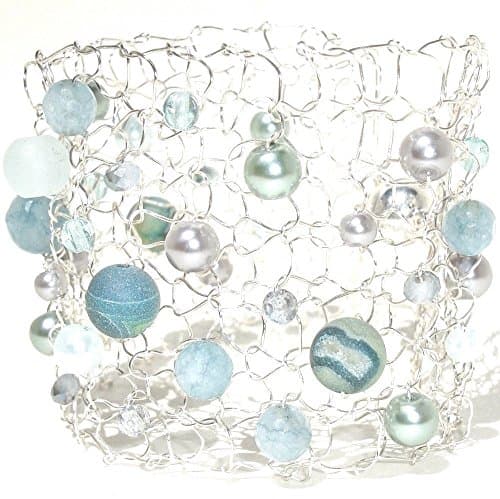 Agate Druzy and Aquamarine Silver Cuff Bracelet