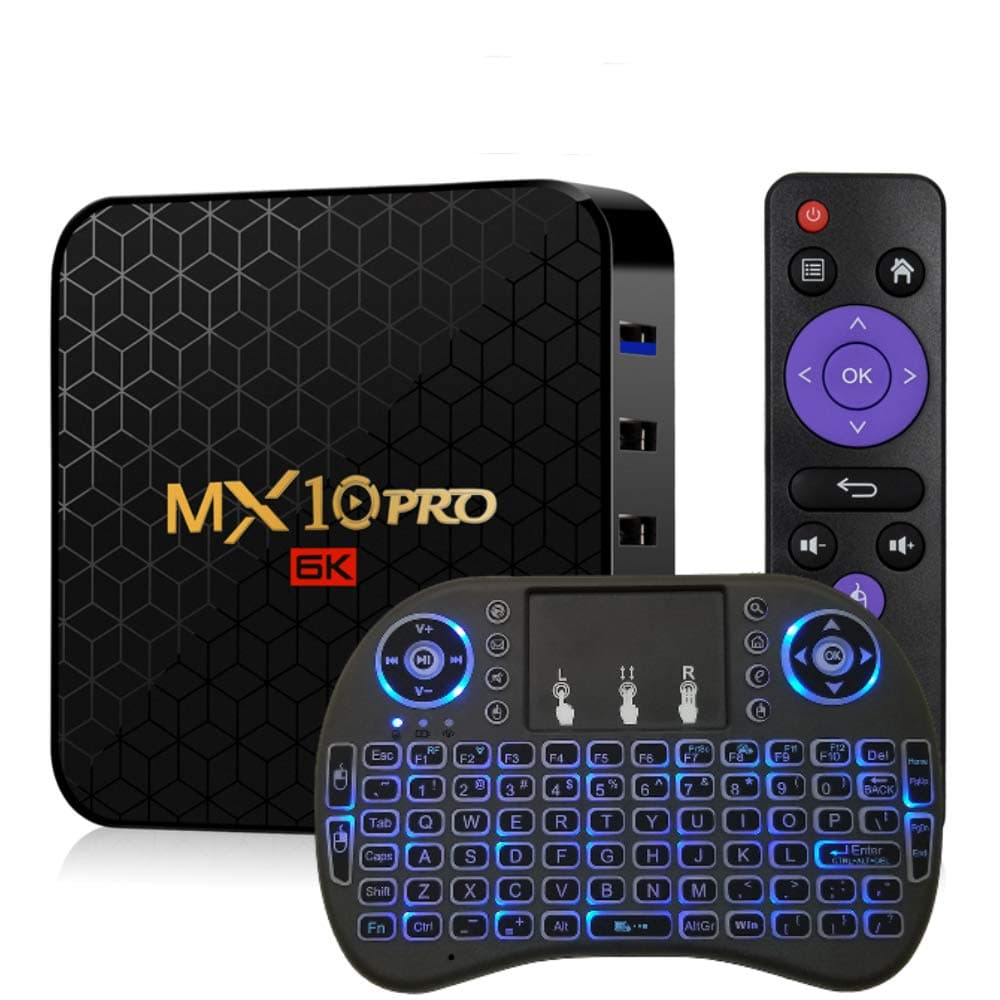 Android TV Box 9.0 Smart TV Box 4GB 32GB MX10 Pro Support USB 3.0 BT 4.1 2.4G- 5G Dual-Band Wi-Fi 3D 4K Full HD H.265 100M Ethernet Android Mini PC with Wireless Keyboard Remote (Backlit) TTV Box