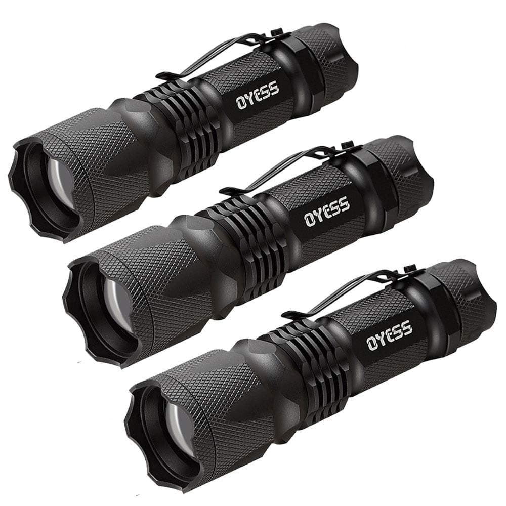 Pocket LED Bright Tactical Flashlight - 300 High Lumens Compact Handheld Small Strobe Super Strong Ultra light Mini Handy New Torch by Oyess (Black-3 Packs)