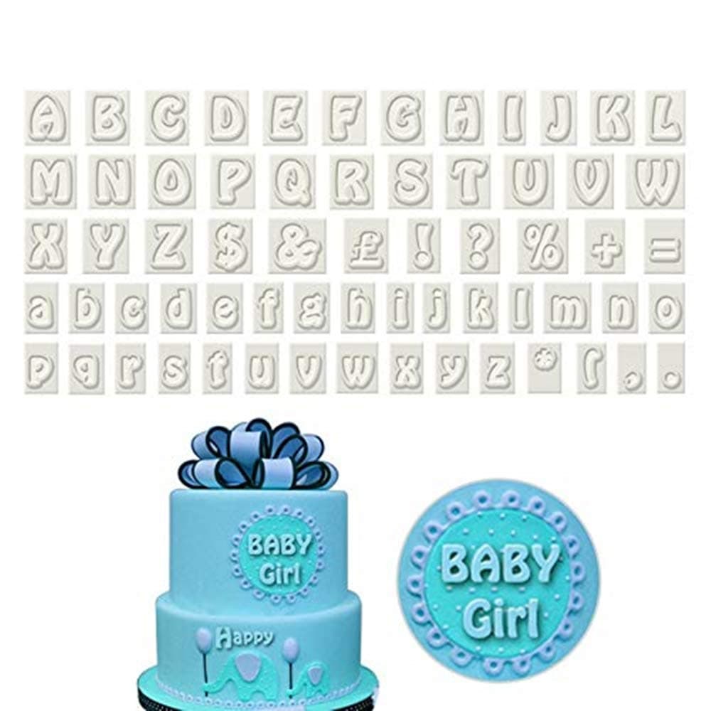 64 Piece Plastic Alphabet Cookie Cutter Set,Cake Decoration Tool Biscuits Mould,Fondant Cutters Mold,Upper Lower Case Art Deco Letter Punctuation Stamps Press, Cake Brim Topper Decoration Molds
