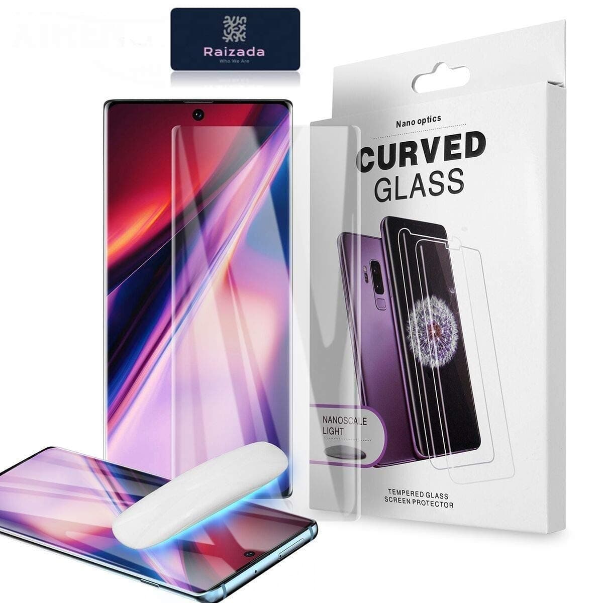 Galaxy S9+ Screen Protector Tempered Glass Shield, Full Screen Coverage 3D Curved Dome Glass [Liquid Dispersion Tech] Easy Install Tray and UV Light by Whitestone for Samsung Galaxy S9 Plus (2018)