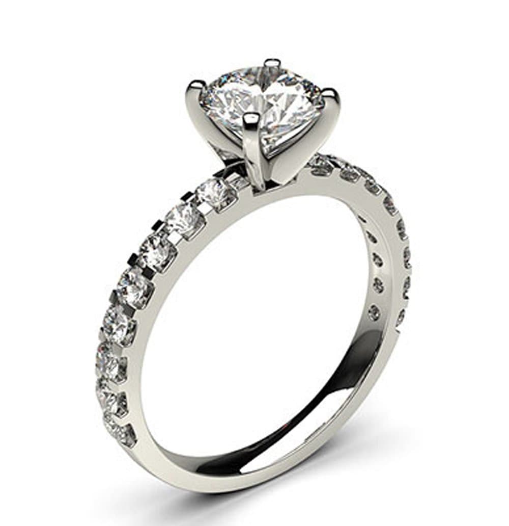 18K White Gold 4 Prong Setting Side Diamond Engagement Wedding Ring Size - 5.5