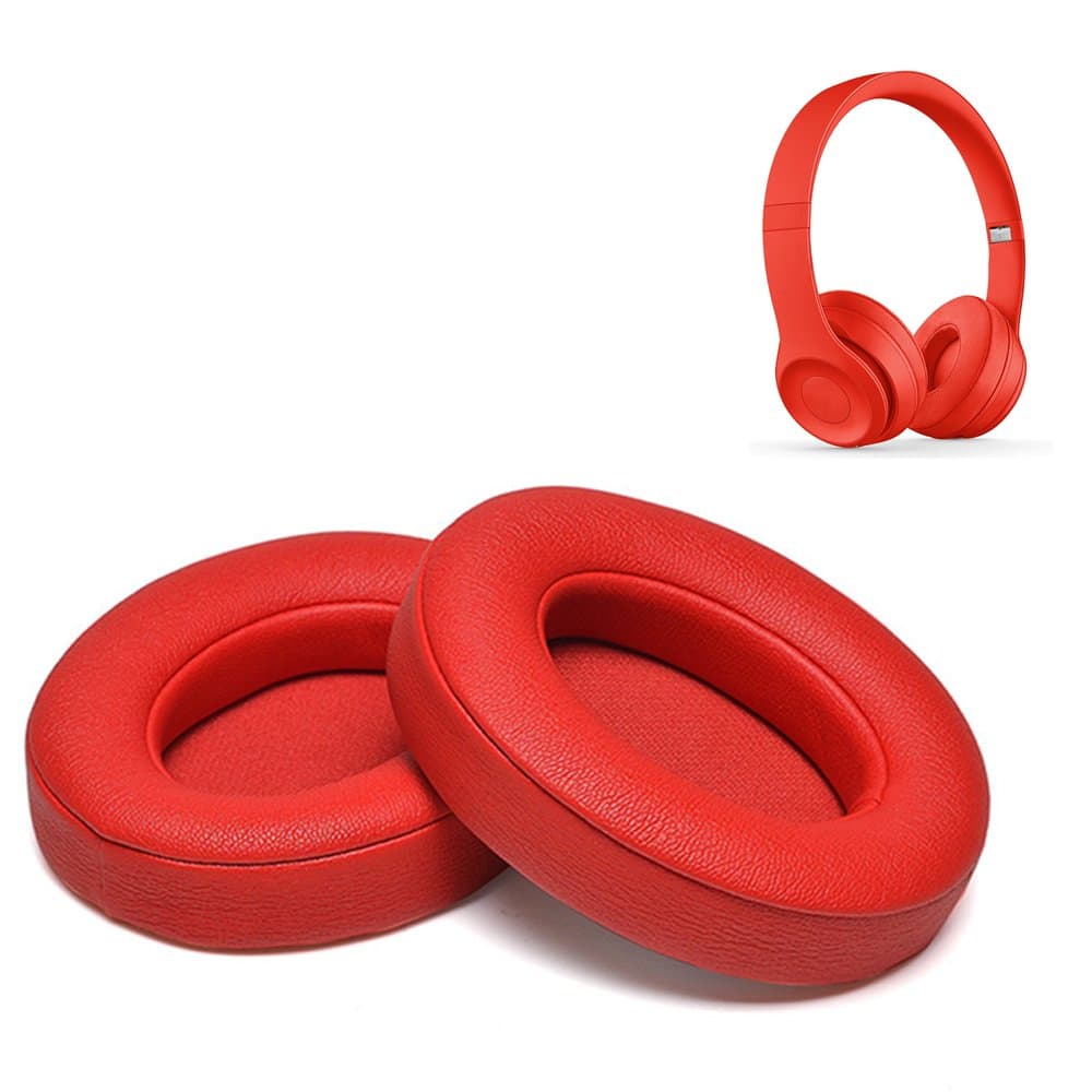 Cushions Beats Solo 2.0/3.0 Ear Pads Replacement Earpads Memory Foam Ear Cover Cups Cushion- Compatible Solo 2 & 3 Wireless On Ear Headphones (Red)