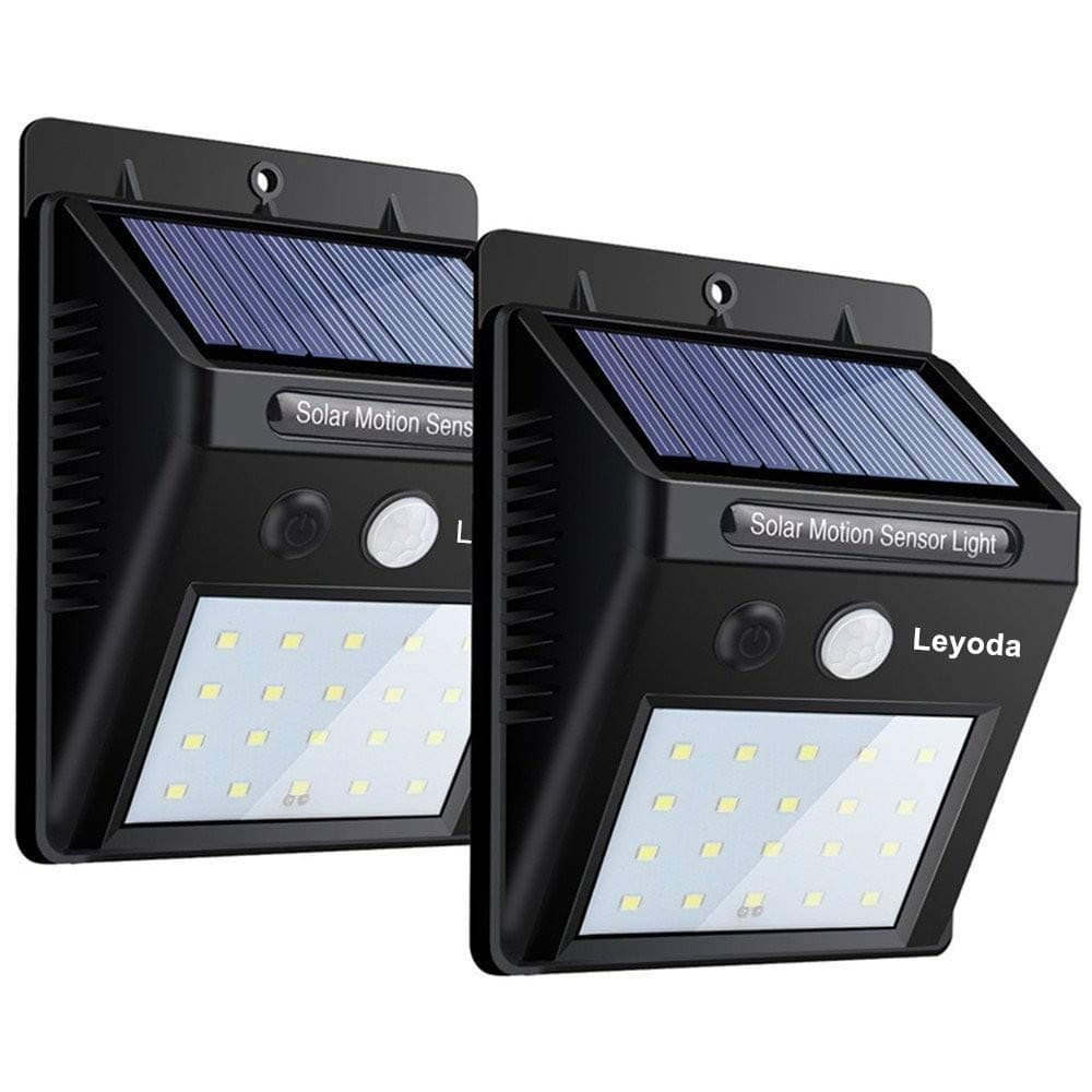 Solar Lights 2 Pack by Leyoda®, 20 LED Waterproof Solar Energy Powered Security Light Outdoor Bright Light Wall Lamp Night Lights for Garden, Fence, Patio, Yard with Motion Activated Auto On/Off [Energy Class A+++]
