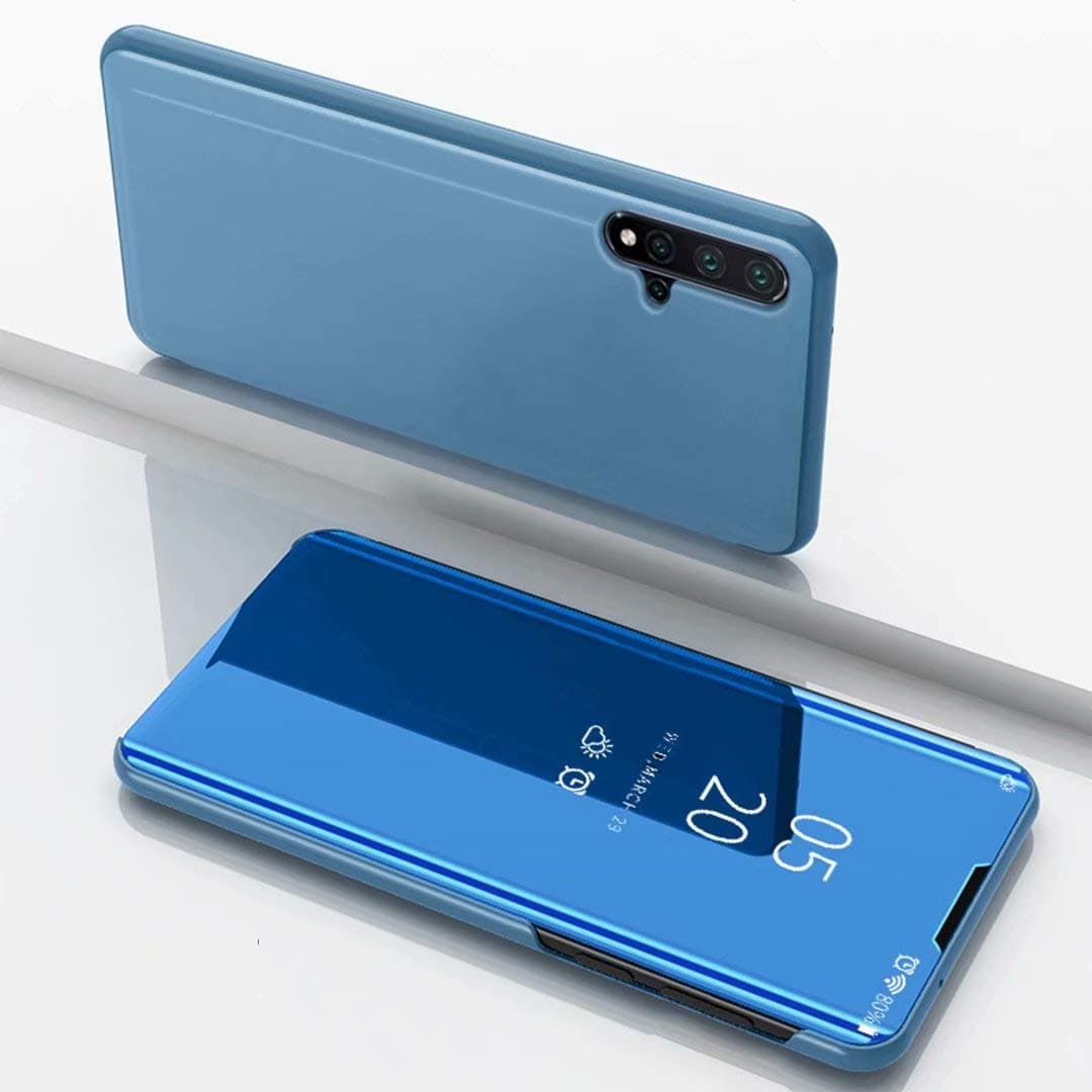 TiHen Case Huawei Honor V20 Mirror Case, 360 Degrees Protective Slim Fit Electroplate Standing Case PC Flip Cover + Tempered Glass Film with Kickstand for Huawei Honor V20 -Blue
