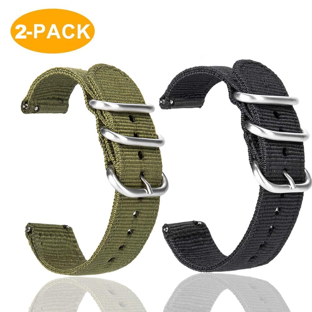 Gear S3 Frontier/Galaxy Watch 46mm Bands with Quick Release Pins, 22mm NATO Premium Woven Nylon Replacement Strap Wrist Band for Samsung Gear S3 Classic Sports Smartwatch 2 Pack (Black+Army Green)