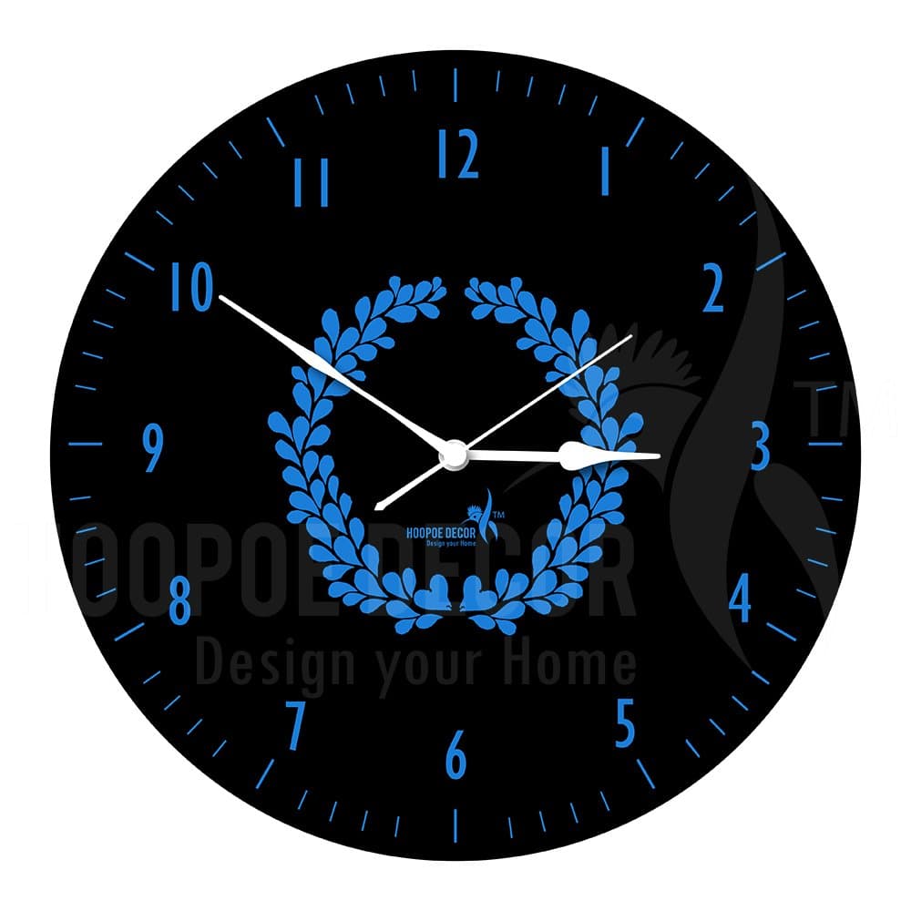 Hoopoe Decor Abstract Floral Design 2 Blue Trendy Wall Clock