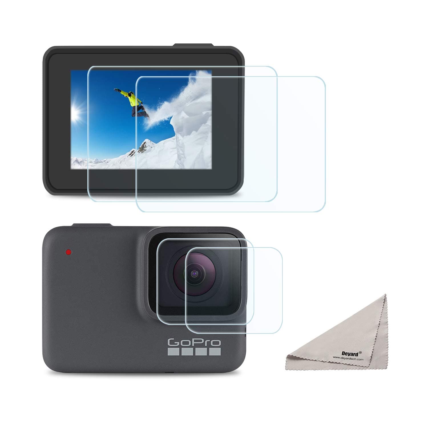 [4pcs] Deyard Screen Protector for GoPro Hero 7 White GoPro Hero 7 Silver, Ultra Clear Tempered Glass Screen Protector + Lens Protector Accessories