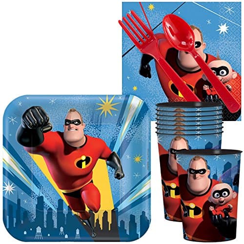 Incredibles 2 Standard Tableware Kit With Plastic Favor Cups (Serves 8)