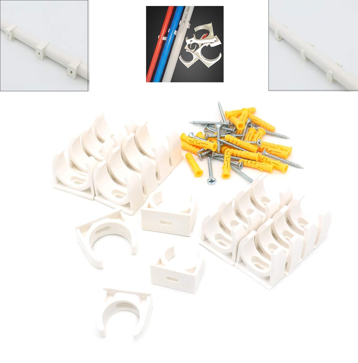 Castuvy 1" (25mm)/1-1/4"(32mm) Dia White PPR U-Shaped Pipe Clamp, Water Supply Pipe Clamp, 20Pcs