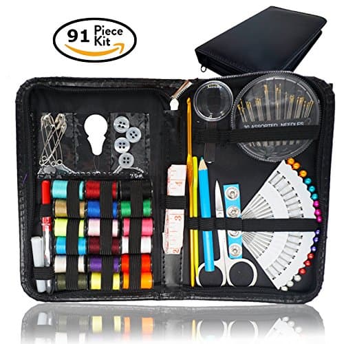 91Pcs Sewing Kit Bundle, SUNUNICO Premium Travel Sewing Kit with 18 Spools of Thread, Quality 30 Sewing Needles &amp; 18 Colorful Pearl pins and Other Accessories, Best Gift for Kids, Girls, Beginners