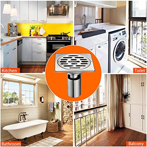 Shower drain Square Shower Drain with Removable Strainer Floor Drain Strainer 304 Stainless Steel Chrome Finish
