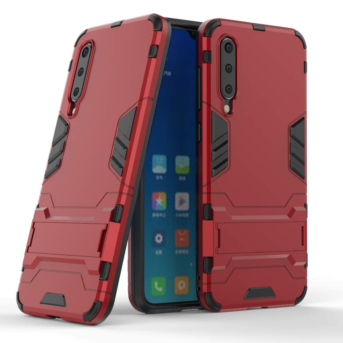 MISIDE Compatible for Xiaomi Mi 9 SE Case,[Scratchproof and Shockproof] 2 in 1 Hybrid Rugged Heavy Duty Armor Hard Back Cover with Kickstand for Xiaomi Mi 9 SE (Red)