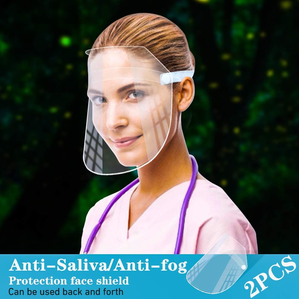 Face Shield, Anti Fog Clear Adjustable Plastic Protective Film Face Shields for Men and Women Head Protection Shield-2Pack