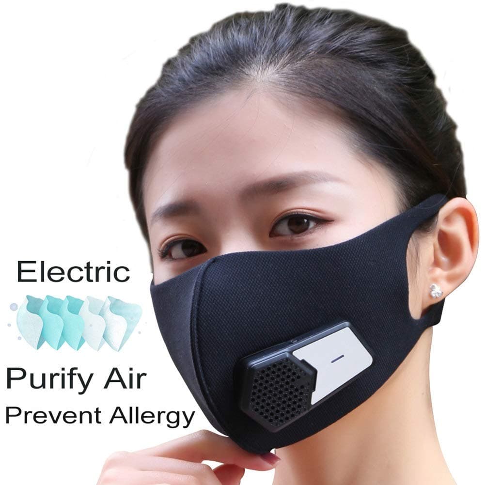 Smart Electric Face Protector Shield - Anti Pollution Dust Air Purifier Respirator, Reusable Activated Carbon Filter, with 5 Composite Filter - Black