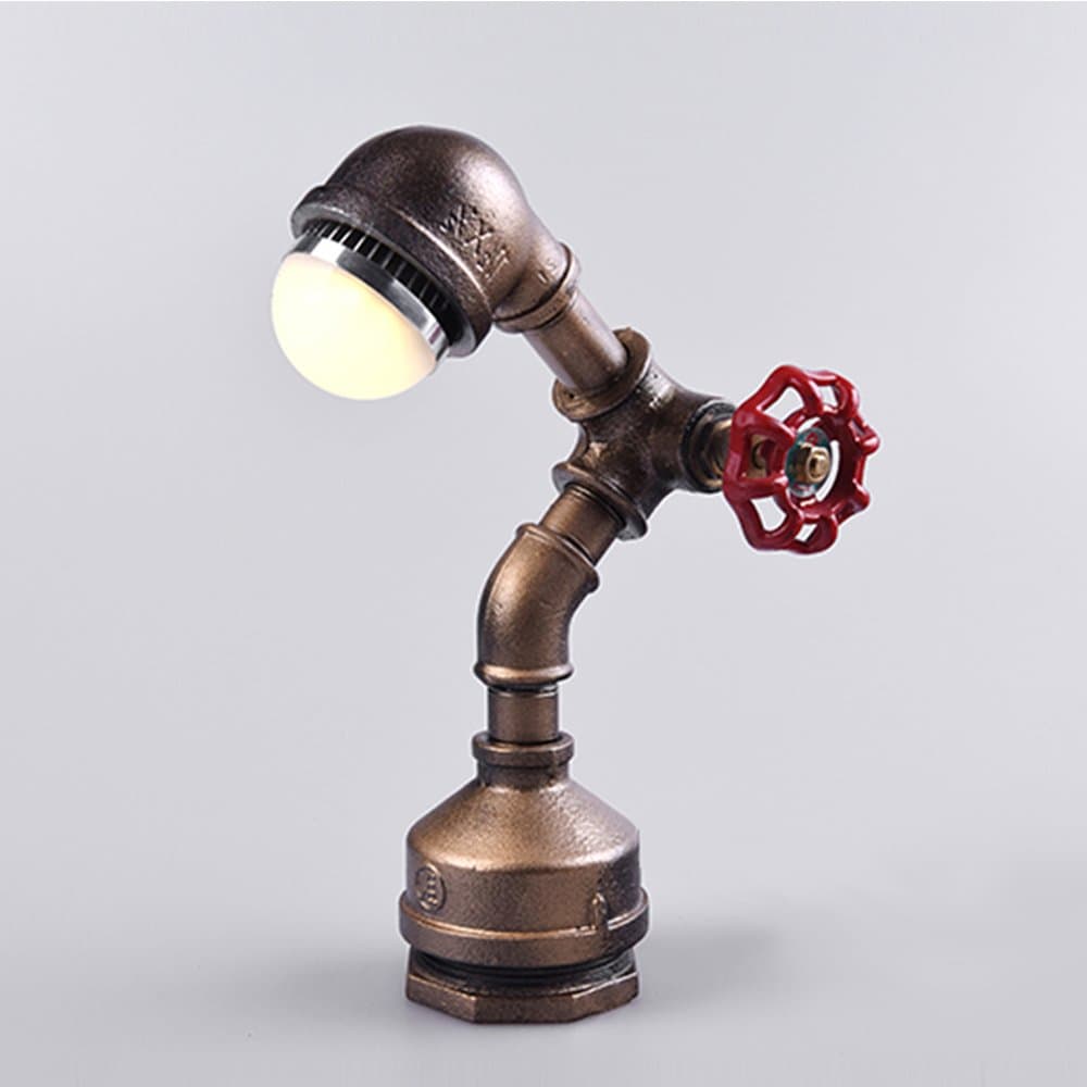 EnjoyableLife LED Retro Industrial Style Table Light, Night Lamp. Unique Iron Water Pipe Design, Suitable for 110V – 240V, LED Bulb Included. Size: 9.45” X 4.72”
