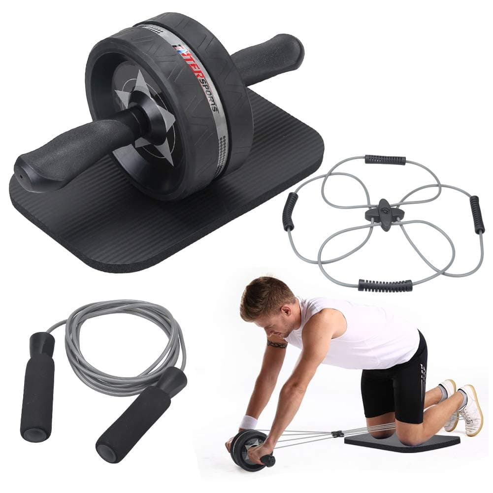EnterSports Ab Roller Wheel, 4 in 1 Ab Roller Kit with Knee Pad, Multifunctional Resistance Band, Jump Rope, Perfect Home Gym Equipment for Men Women Abdominal Exercise
