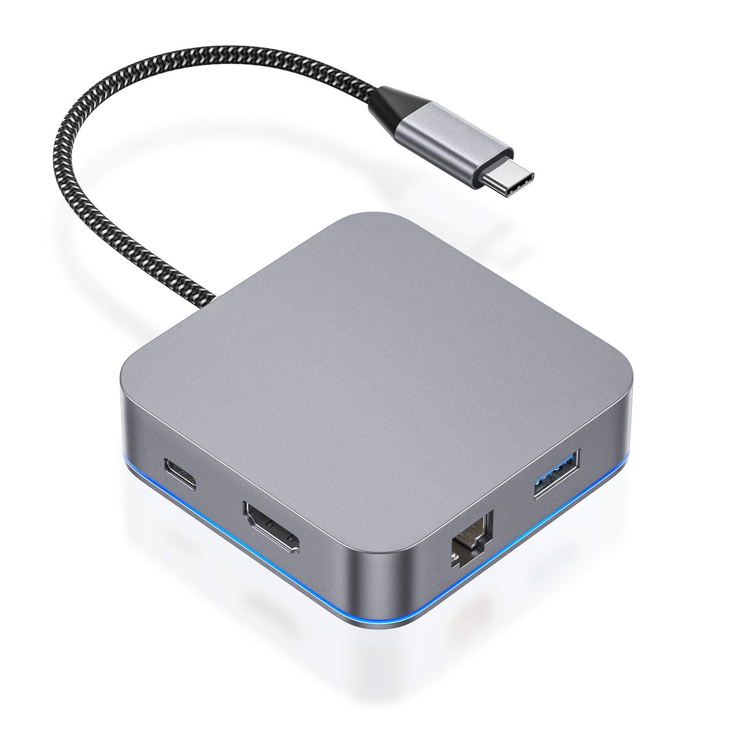 6 in 1 USB C Hub with HDMI, Gigabit Ethernet, USB C Charging, USB 3.0, Aluminum Type C Adapter for Nintendo Switch, 2016/2017 MacBook Pro, Samsung, Huawei Dex Station Dock (grey)