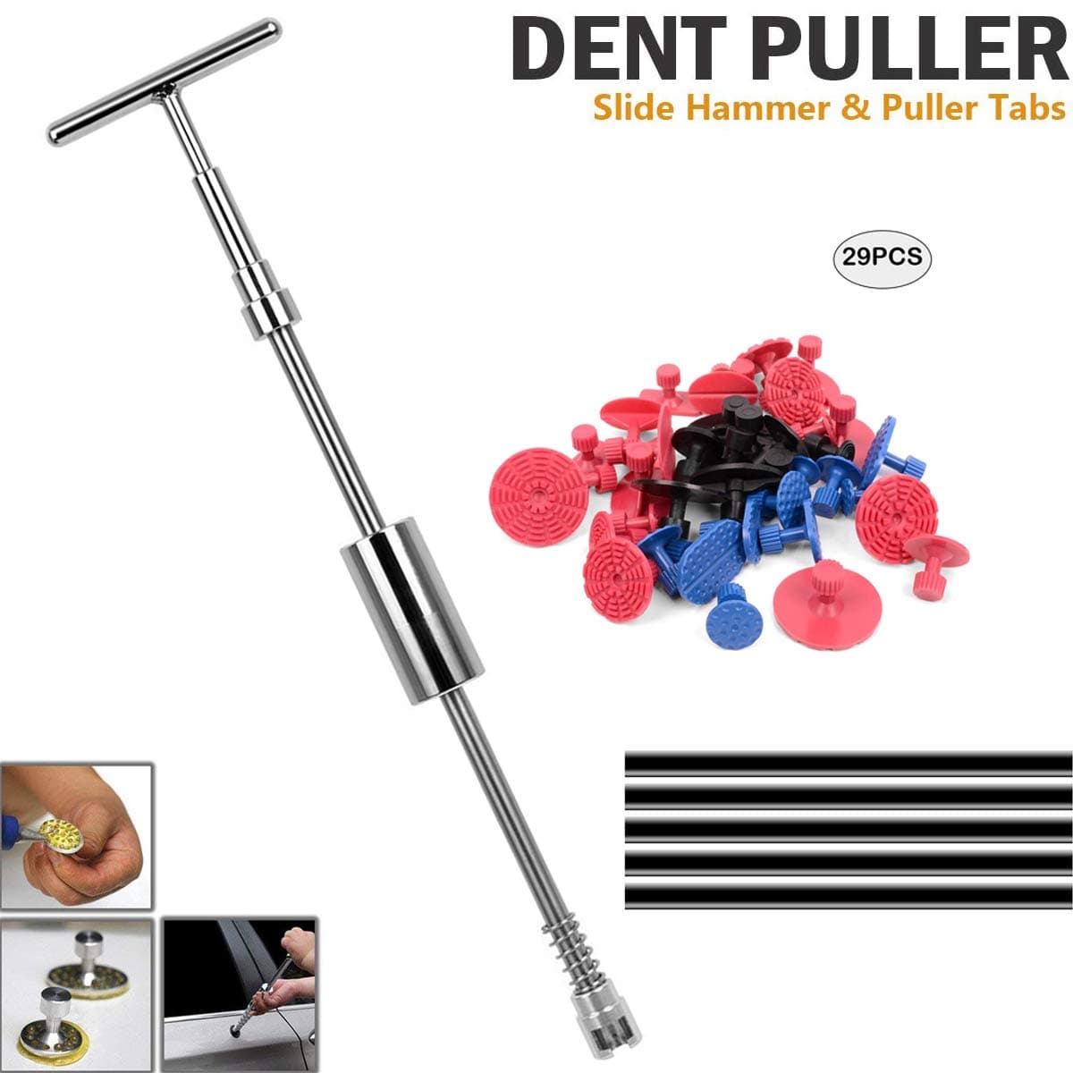 WHDZ 45PCS Car Dent Repair Tools Dent Puller Paintless Removal Kit PDR Puller Grip PRO Slide Hammer Tool Glue Puller Tabs for Vehicle SUV Car Auto Body Hail Damage Removal