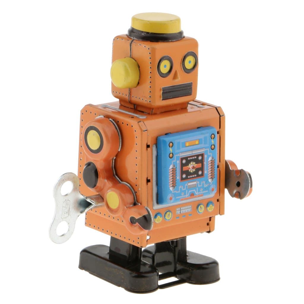DYNWAVE Classic Tin Toy - Wind Up Robot Walking Mechanical Crafts - Clockwork Tin Robot Action Figures Toy- Party Favors Desk Novelty -Yellow