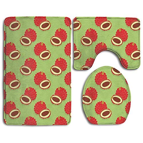 KJIOPA 3 Piece Bathroom Rug Set CustomPrinted Lychee Fruits Pattern Bathroom Sets,Flannel Carpet Surface Non-Slip Bathroom Mat Set For Men Women Kids,Bathroom Rugs/Contour Mat/Toilet Lid Cover