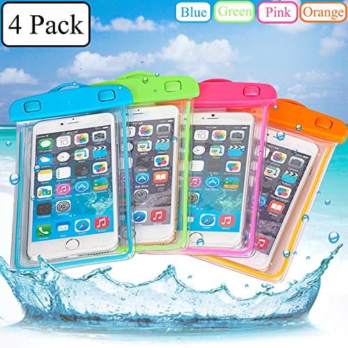 iPhone Waterproof Case,Waterproof Bag,4 Pack Noctilucent Cellphone Underwater Dry Bag Pouch Waterproof Cases Cover for iPhone 7 7Plus 6S 6SPlus up to 5.8' ' - Orange,Blue,Green,Pink