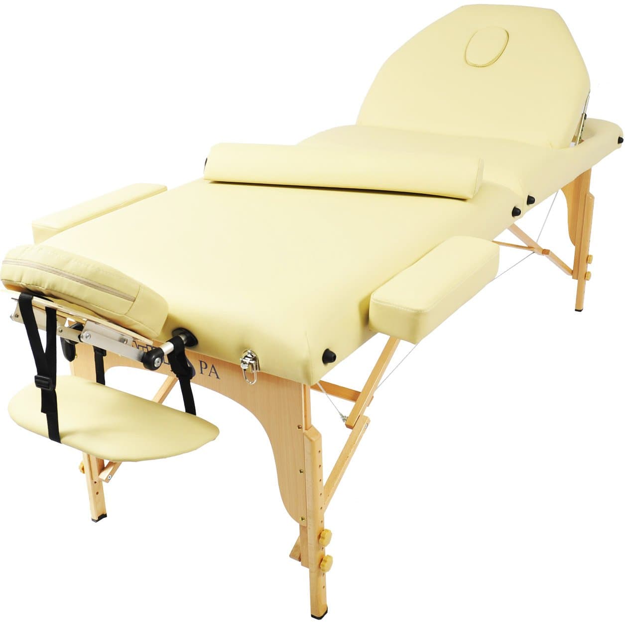 AuWit Premium Portable Massage Table 3" PU, face cradle, 77x30, side arms, 1 bolster, no tile back, carry bag - cream