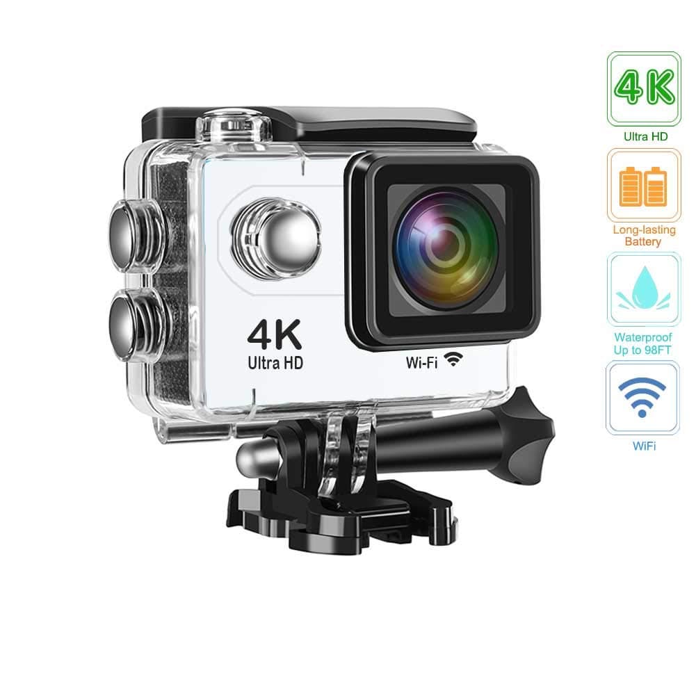 Action Camera 4K 16MP Underwater Waterproof Camera 170° Wide Angle WiFi Sports Cam with 1 Battery and Mounting Accessories Kit