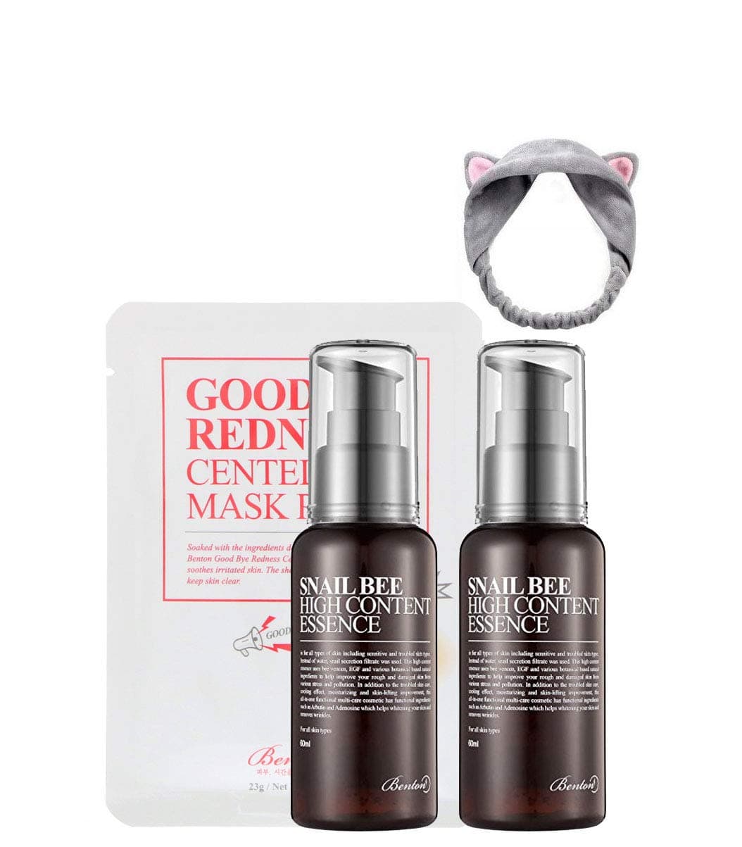 2 X Benton Snail Bee High Content Essence 60ml (Snail Essence Bundle Comes with Facial Headband by FACIAL-MASK)