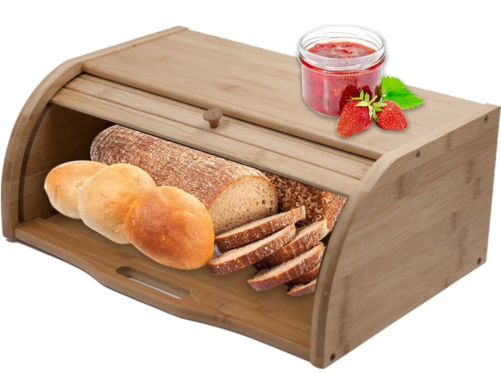 Wooden Roll Top Bread Box Food Storage Holder Large Capacity for Kitchen