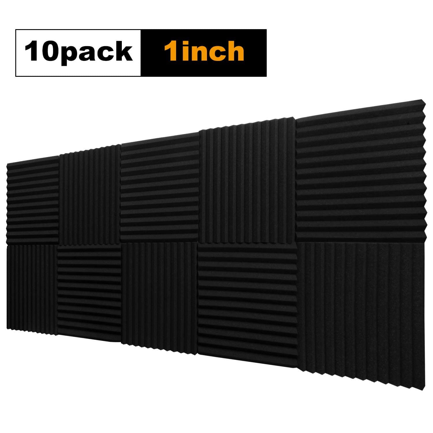 MOCREO 10 Pack Set Acoustic Foam Panels, Studio Wedge Tiles, 1" X 12" X 12" Acoustic Foam Sound Absorption Pyramid Studio Treatment Wall Panels(Vacuum Compression Packaging)