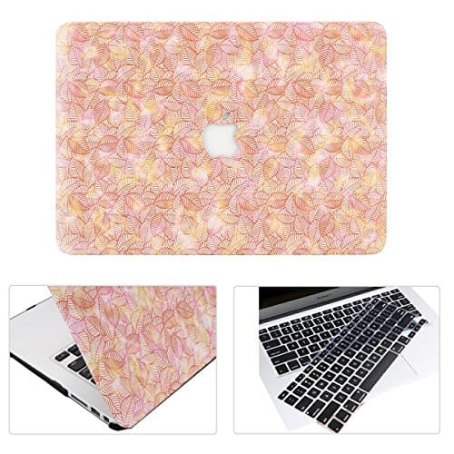 Macbook Air 13 Inch Case, VTOSEN 2 In 1 Bundle Plastic Hard Shell Cover with Keyboard Cover &amp; Dust Plugs for Macbook Air 13.3 inch Model A1369/A1466 - Pink Leaves Pattern
