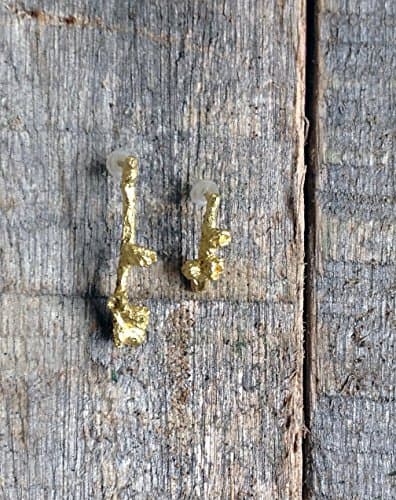 golden brass branch different hight post branch "chito" earrings