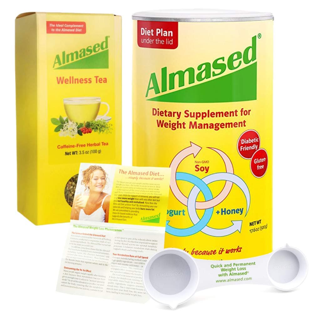 Almased Multi Protein Weight Management Supplement with Wellness Tea Bundle with Almased Measuring Spoon