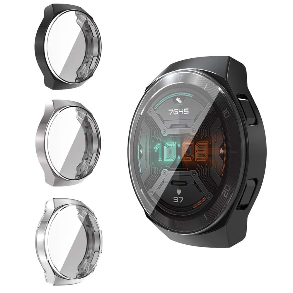 RLTechCase for Huawei Watch GT 2e, Ultra-Thin Silicone Bumper Protector Flexible Case Cover for Huawei Watch GT 2e, Black&Silver&Clear