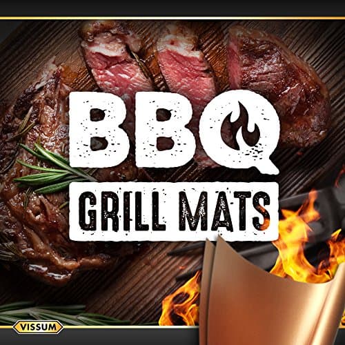 Copper Grill and Bake Mat - 100% Non-Stick Gold BBQ Grilling Mats Perfect for Gas, Propane, Smoker, Charcoal, Electric Grill - FDA-Approved - Reusable - PFOA Free &amp; Easy to Clean (Set of 2) by Vissum