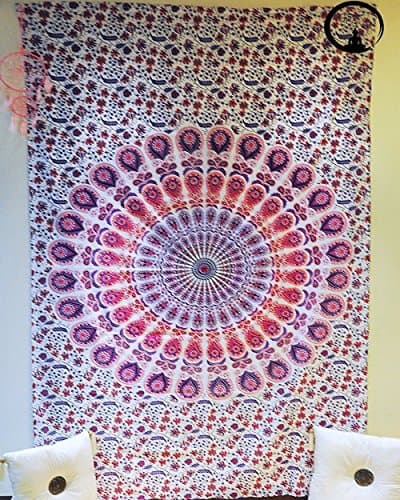Lavender Peacock Mandala Cotton Screen Print Tapestry - Medium