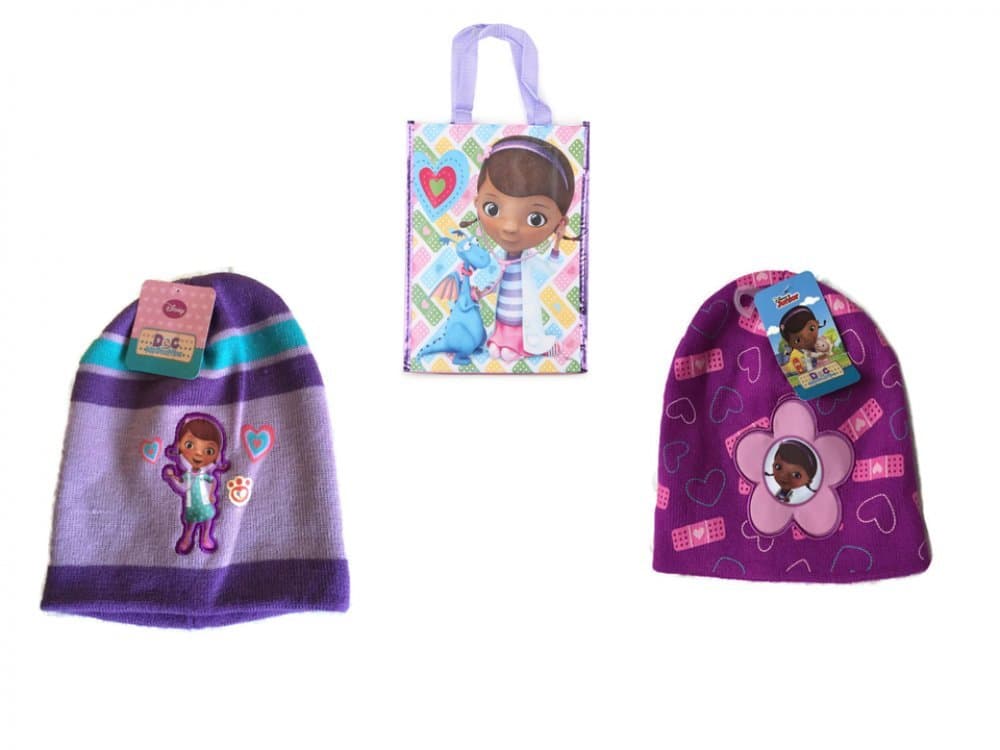 Disney Doc McStuffins 2 Pack Knit Caps Plus Tote Bag Purple